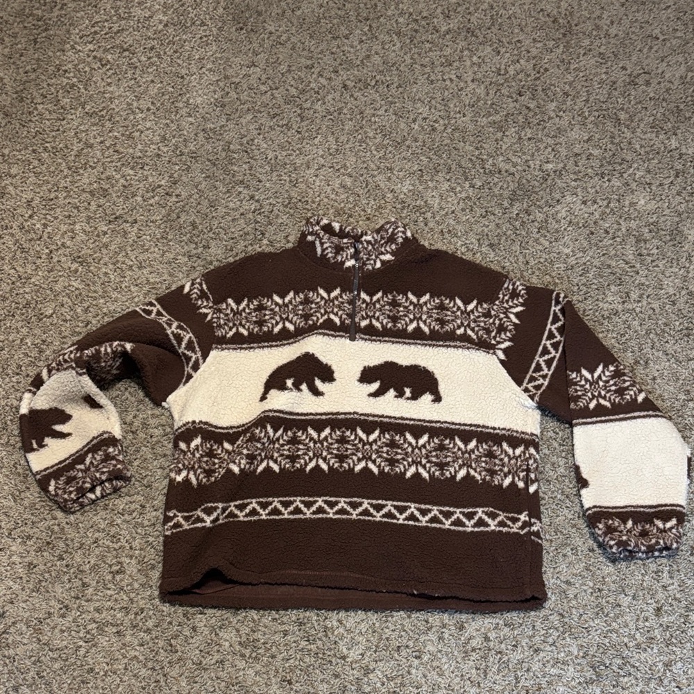 Old Navy Brown and Cream Zip Up Sweater